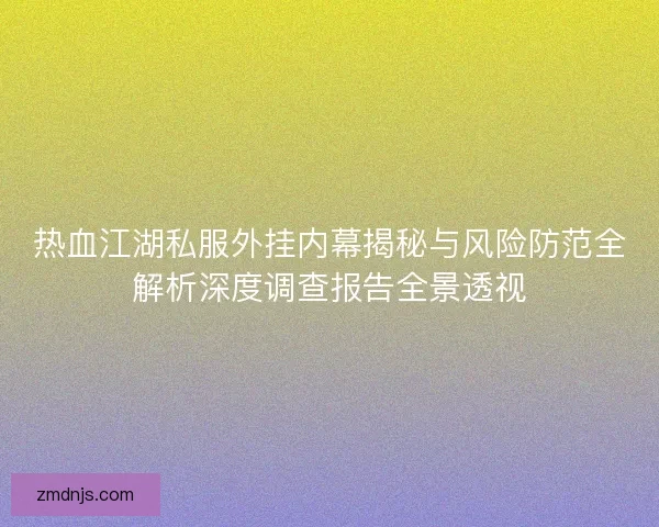 热血江湖私服外挂内幕揭秘与风险防范全解析深度调查报告全景透视