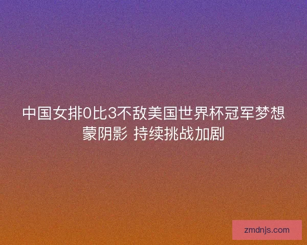 中国女排0比3不敌美国世界杯冠军梦想蒙阴影 持续挑战加剧