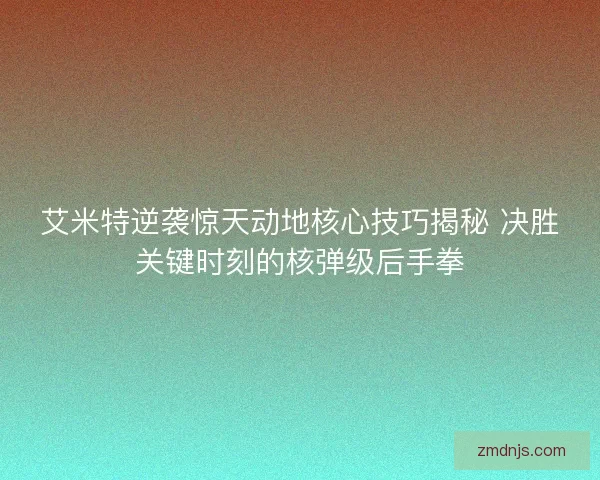 艾米特逆袭惊天动地核心技巧揭秘 决胜关键时刻的核弹级后手拳