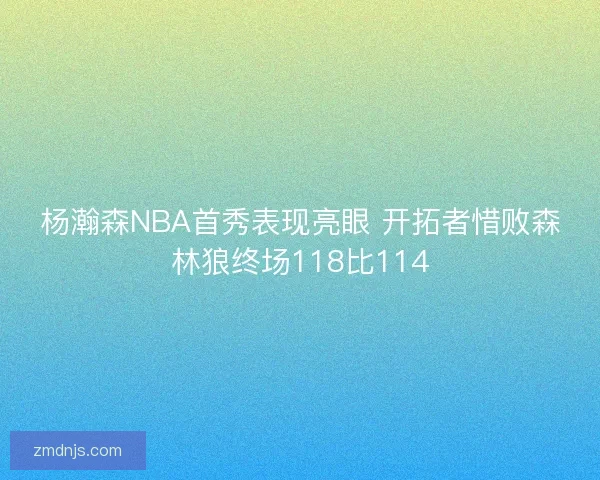 杨瀚森NBA首秀表现亮眼 开拓者惜败森林狼终场118比114